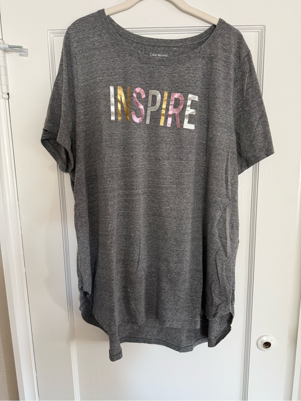 Lane Bryant Gray Graphic Tee with Multicolor Metallic Print